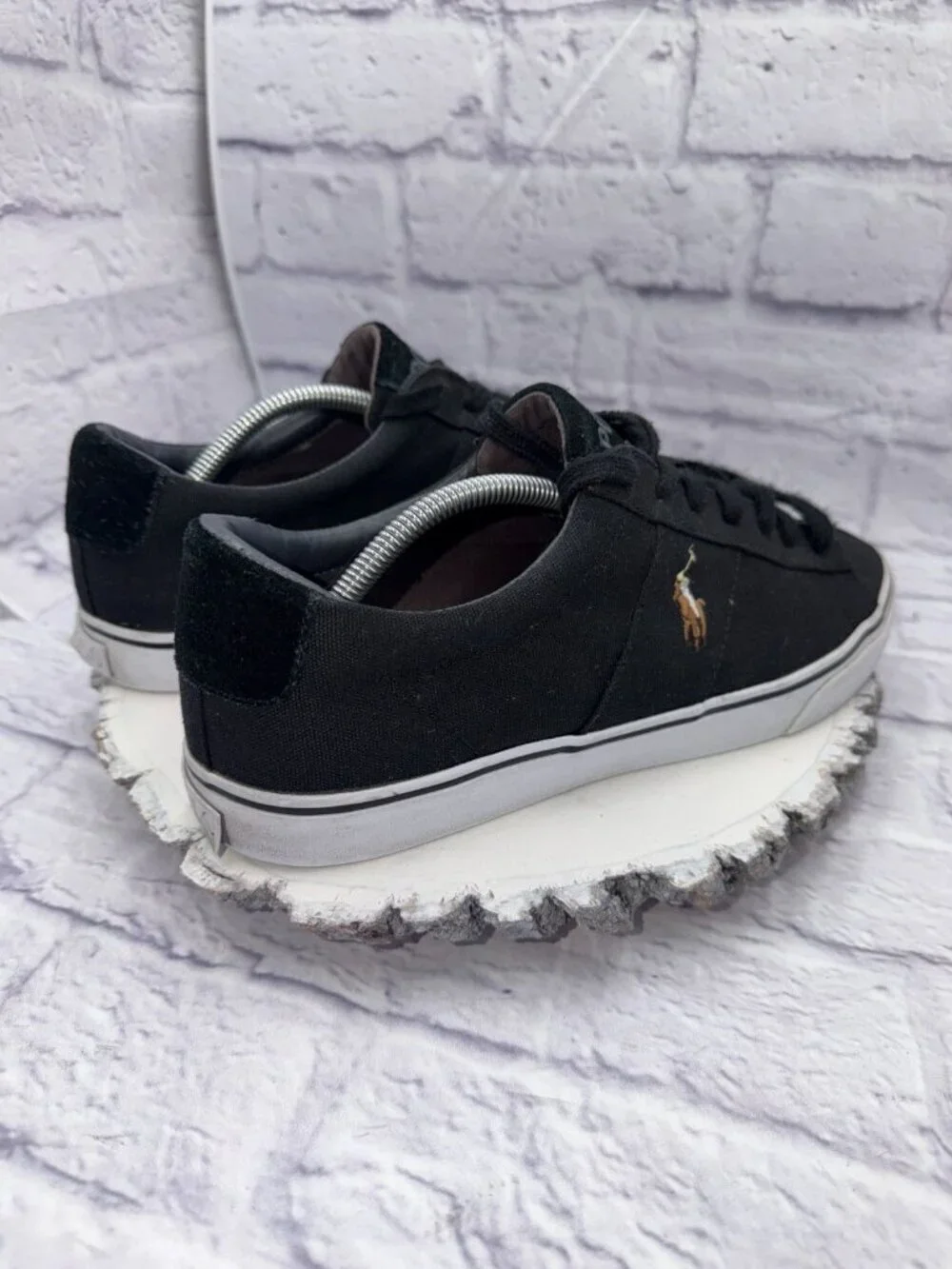 Mens Polo Ralph Lauren Sayer Black Canvas and Suede Sneakers Shoes Sz 11.5